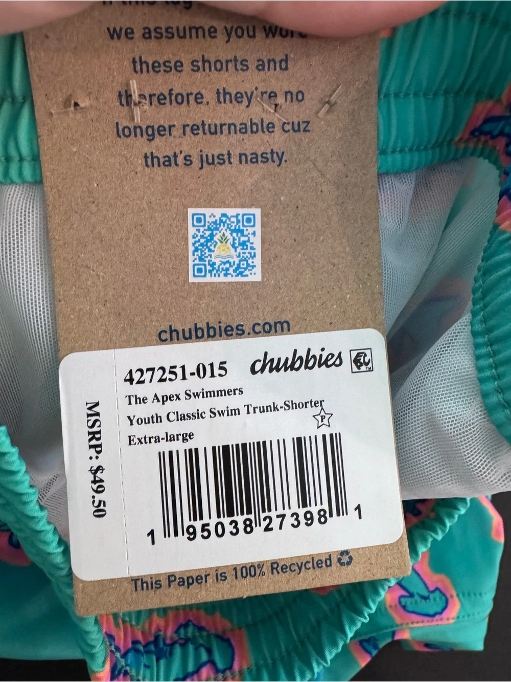 NWT Chubbies Boys' Shorter Classic Swim Trunks Sz XL in apex swimmers pattern